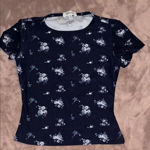Forever 21 Navy Blue Floral Short Sleeve Top